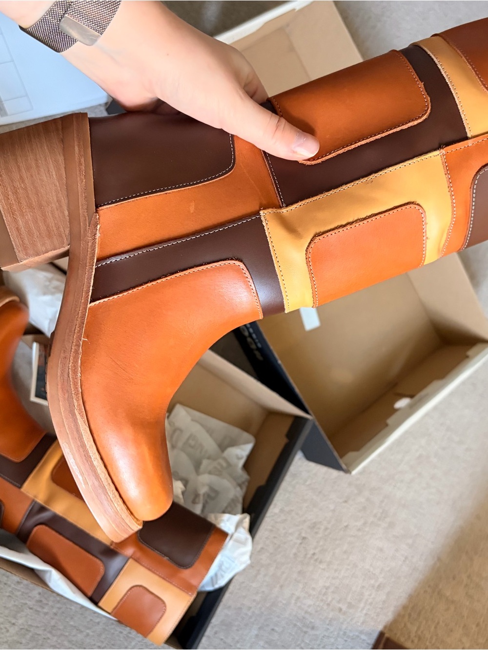 dingo Two-Tone Tan Patchwork Knee Boots - Picture 4 of 6